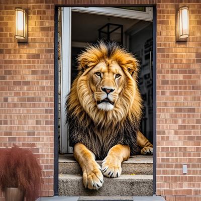 3D Gold Door Decoration Stickers Hungry Lion Simple Abstract Lines Flowers Wallpaper For Living Room Home Decor Bedroom Art Decals