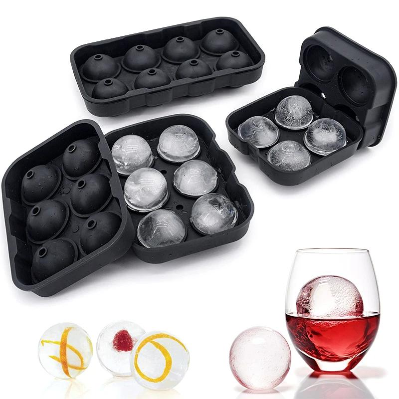 4/6 Grid Silicone Ice Cube and Ball Holder Set - DIY Ice Mold Maker for Whiskey, Cocktails