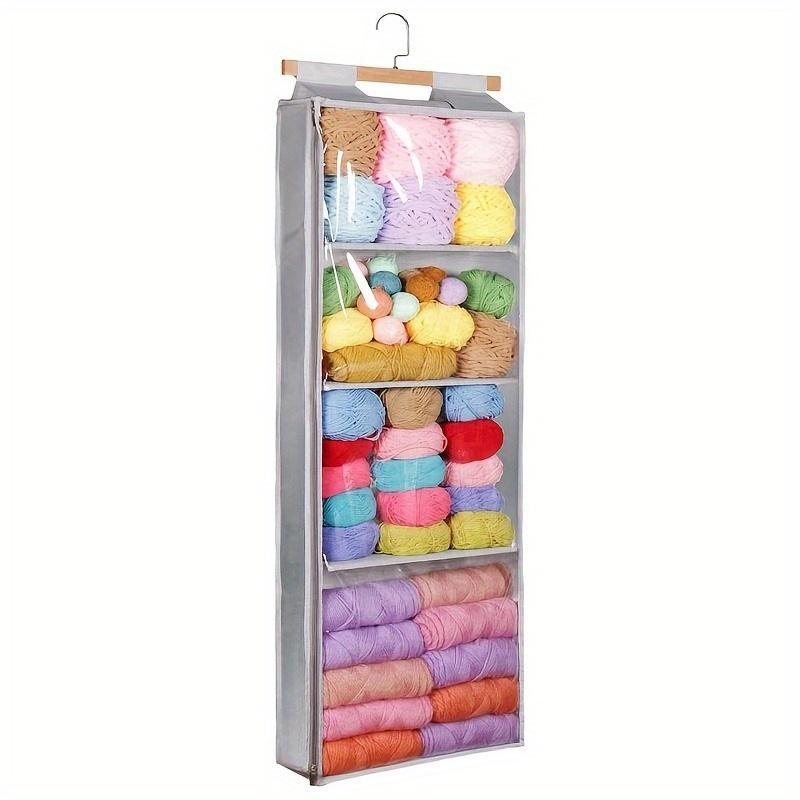 

All-in-One Hanging Yarn Organizer with 4 Clear Pockets & Door Rack - Storage for Crochet Hooks, Knitting Needles