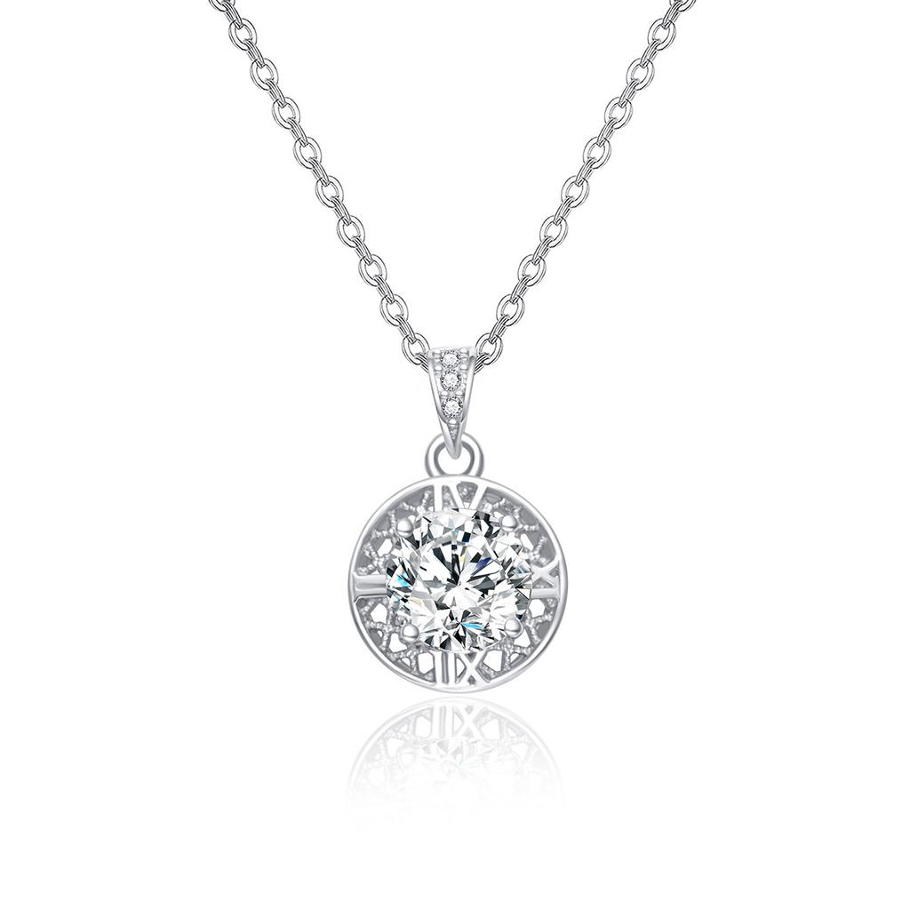 Circle Sterling Silver Necklace Diamond Round Mesh Simple Clavicle Chain 925 Silver Jewelry