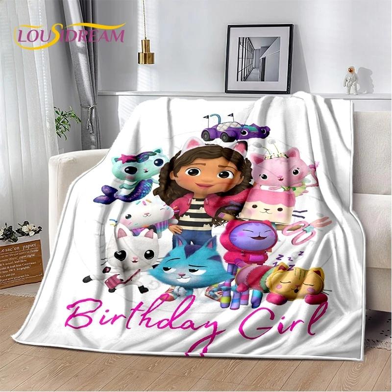 Cartoon Cute Gabbys Dollhouse Girl Soft Flannel Blanket for Bed Bedroom Sofa Picnic,Throw Blanket Children Outdoors Leisure Gift
