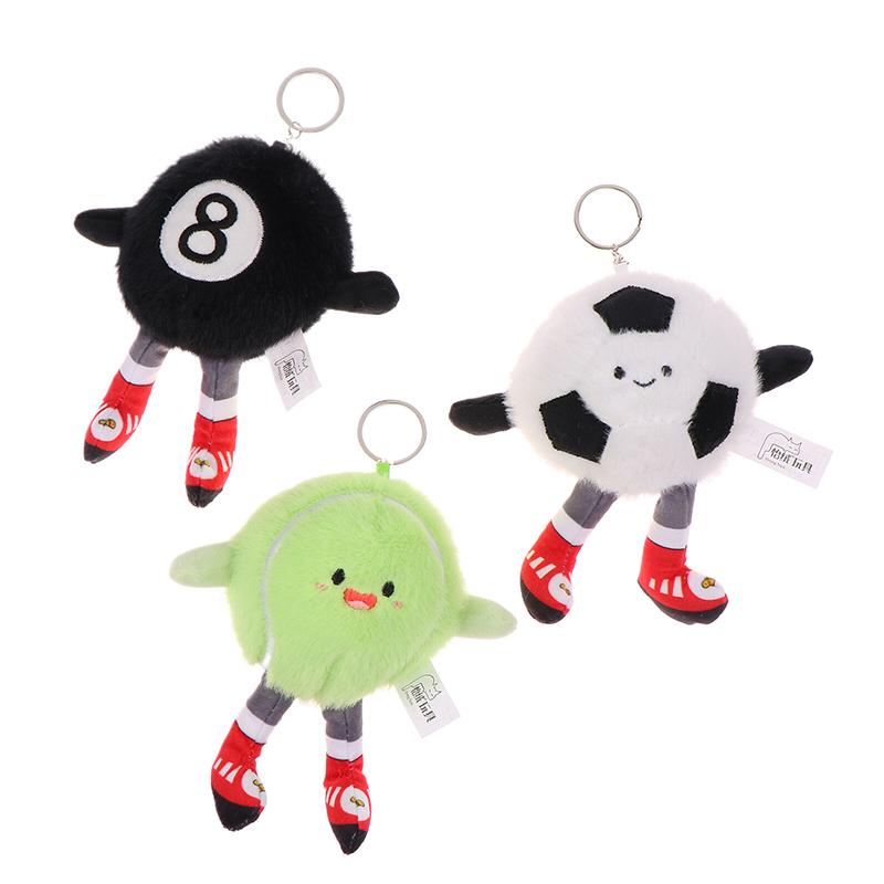 Cartoon Voetbal Pluche Speelgoed Sleutelhanger Biljart Volleybal Dumbbells Knuffel Pop Hanger Autosleutelhanger Rugzak Tas Decoratie Kinder Cadeau