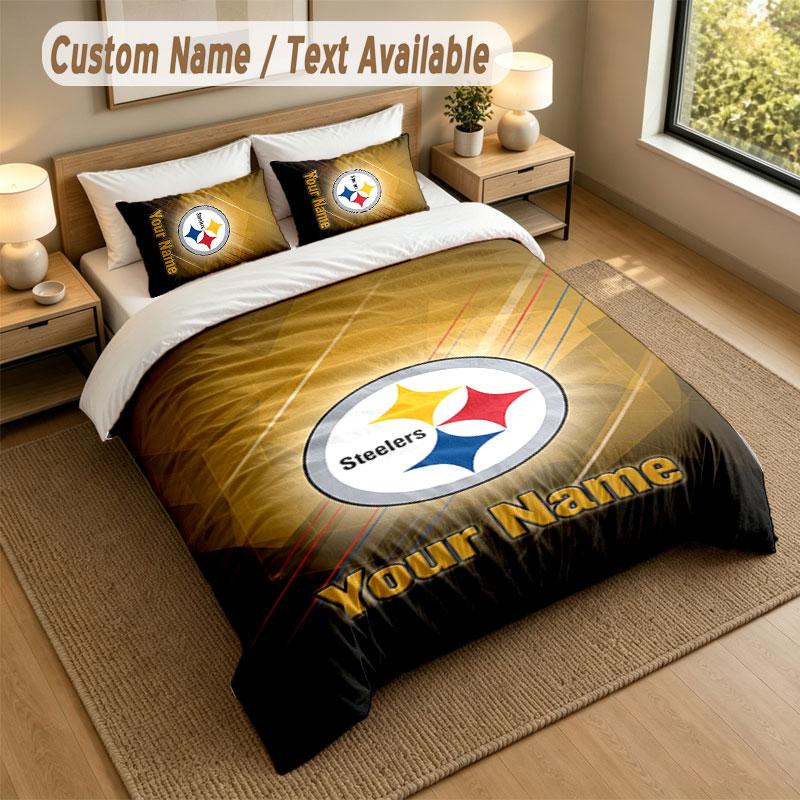 Set Biancheria da Letto 1 Copripiumino 2 Federe Stampa Pittsburgh Steelers Morbido Tessuto per Letto Decorazione Camera da Letto