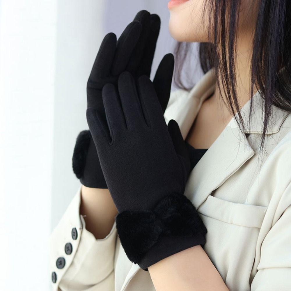 Plush Winter Velvet Gloves Solid Color Gloves Fashion Bowknot Mittens Cycling