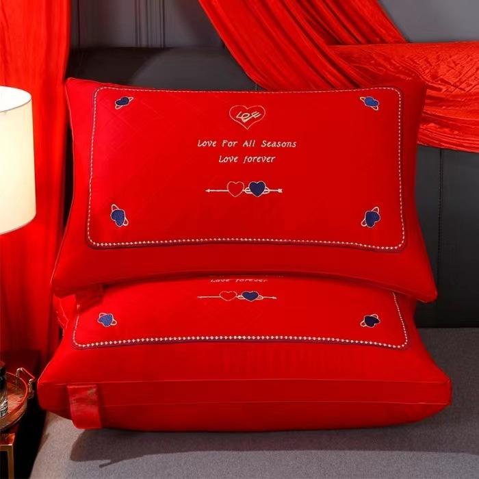 High-end Pillow Core 100% Cotton Big Red Wedding Celebration Newlywed Household Pair of Pure Cotton Pillow Wedding Pillow Core Wedding Room