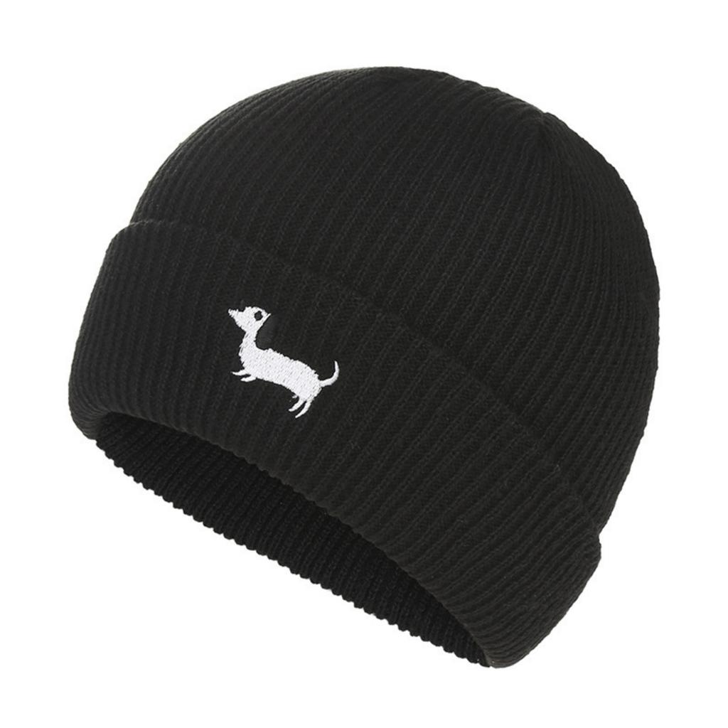 Fashionable Fall And Winter Warm Ear-Protecting Knitted Hat With Simpleed Embroidered Puppy Wool Pull- Hat