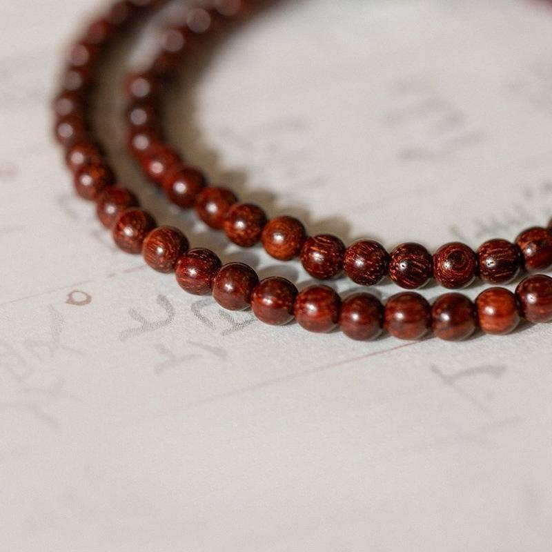 Handmade Double Loop Red Sandalwood Bracelet, Retro New Chinese National Style Unisex Jewelry, Travel Souvenir