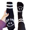 Dongdaemun Parallel Bar Striped Smiley Face Socks Cotton Socks Black And White Medium Tube Socks With Shark Pants Sports Socks