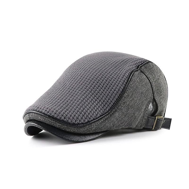 

New-style baseball cap, warm hat, patchwork knit, forward-facing beret, casual British style темно-сірий