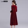 Women's V-Neck A-Line Velvet Embellished Dress