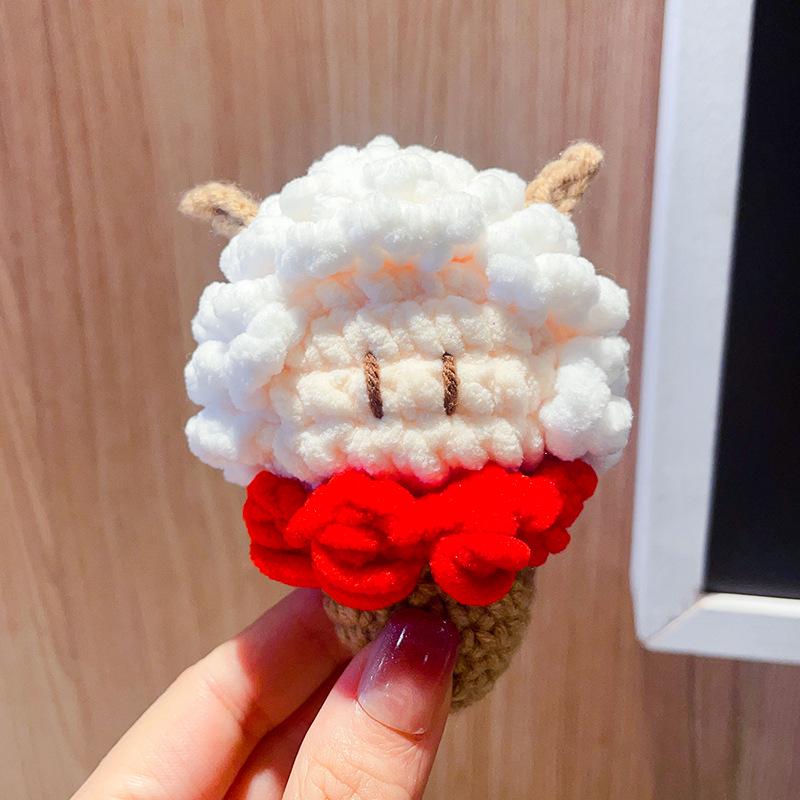 Charming Crochet Fruit Keychain: Persimmon & Strawberry Wool Pendants