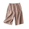 Women's Cotton Linen High Waist Wide-Leg Shorts - Summer Semi-Elastic Casual Five-Point Pants