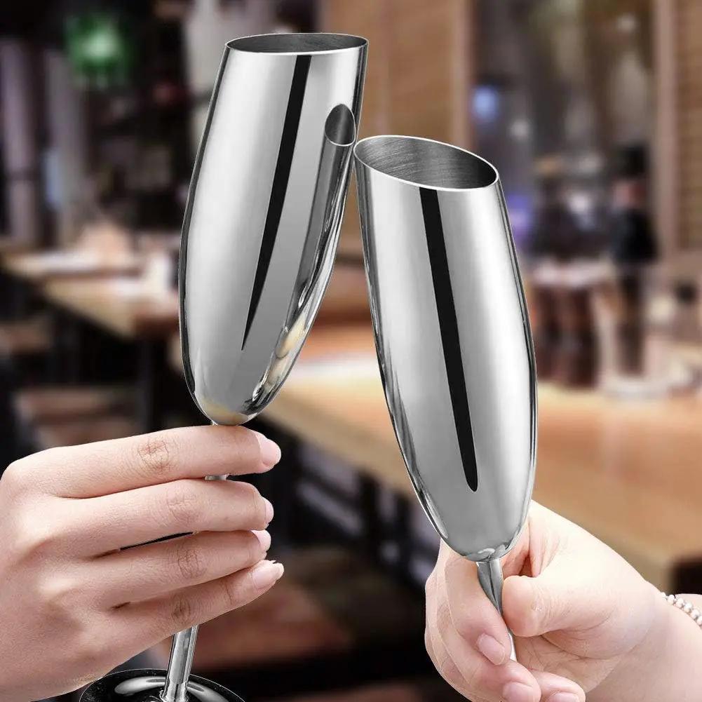 New Stainless Steel Beveled Champagne Cup Goblets 8.2oz Cocktail Martini Wine Glass Champagne Glasses Stemware for Bar Utensils
