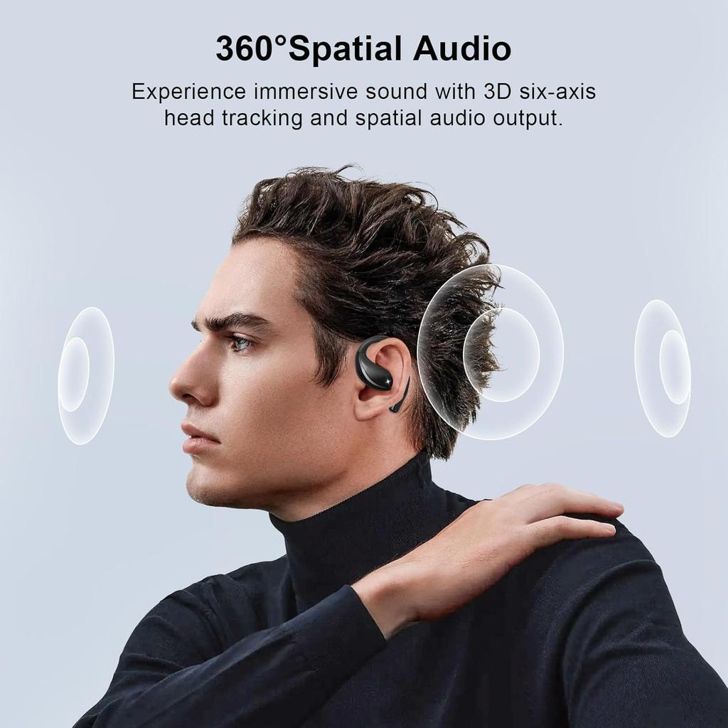 Open Ear Clip Wireless Earbuds Bluetooth 5.4 Headphones Open Ear Built-in Mic, IPX5 LED Display Charging Case,Ear Hooks Earphones for Running Fitness