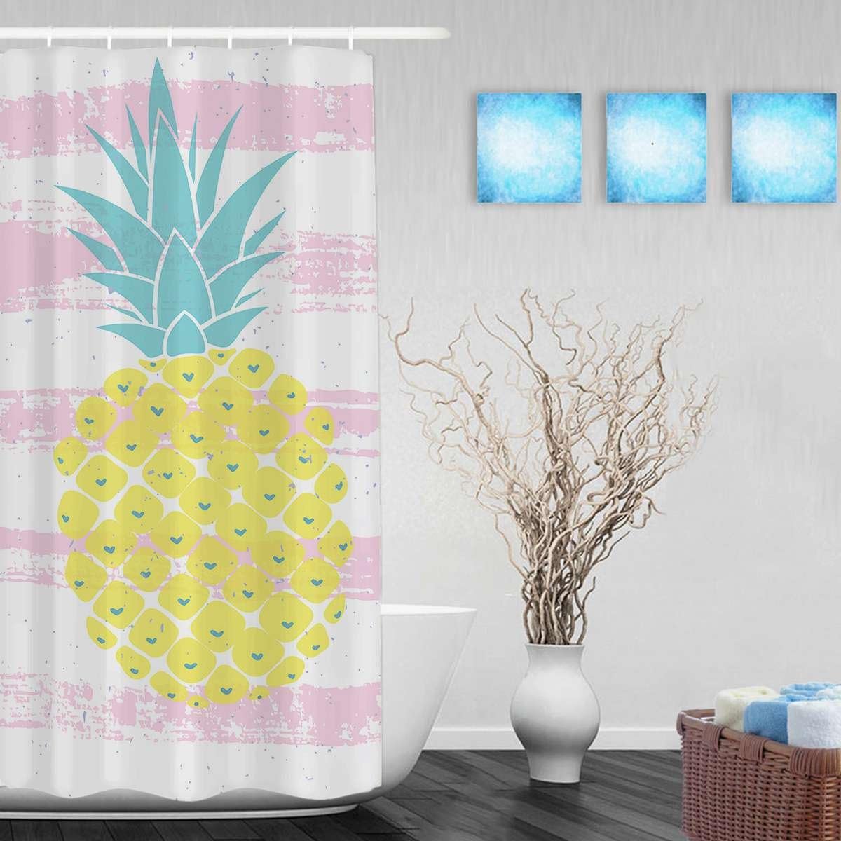 

GUGLILI Summer Fruit Shower Curtain Pineapple Bathroom Curtain Pink Ployester Fabric 60X72 Inch 90x180CM