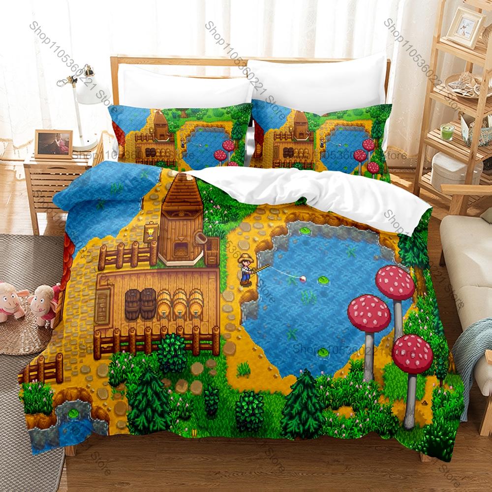 Stardew Valley 3PCS Bedding Set, Duvet Cover + 2 Pillowcases, Farm Game Print Soft Microfiber for Gaming Fans