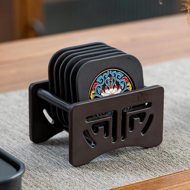ZhiNianHua Bakelite Enamel Tea Coaster Set with Storage Rack