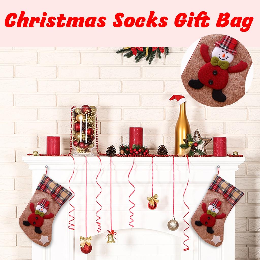 Christmas Stockings, Stockings Designed By Santa And Snowmen, Stocking Snack Bags For Hanging Near The Fireplace Or Christmas Tree
