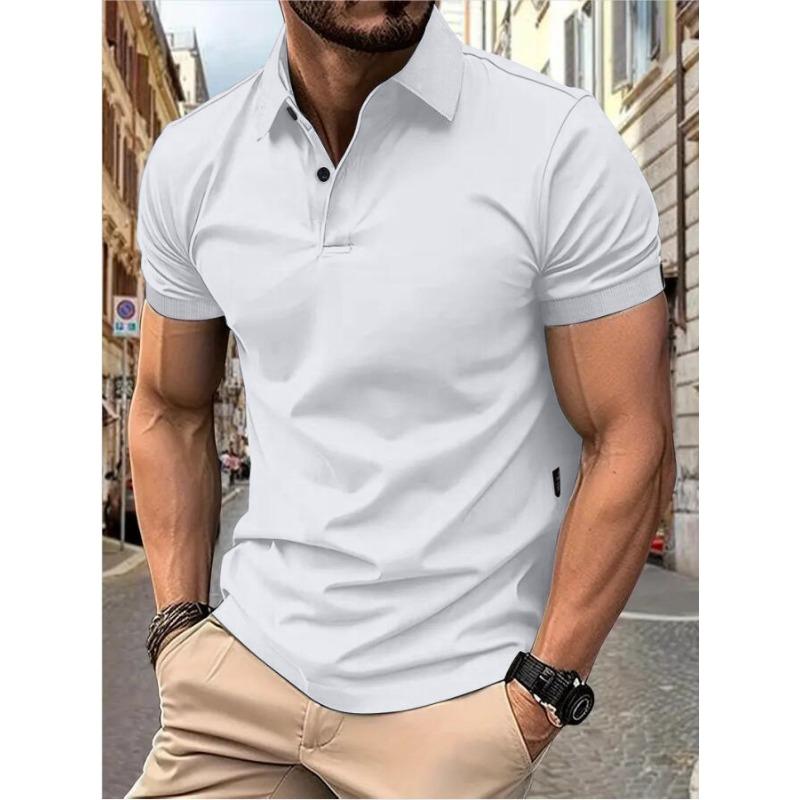 

Men Solid Polo Shirt Short Sleeve Casual Smart Daily Office Summer Breathable Basic Top S белый