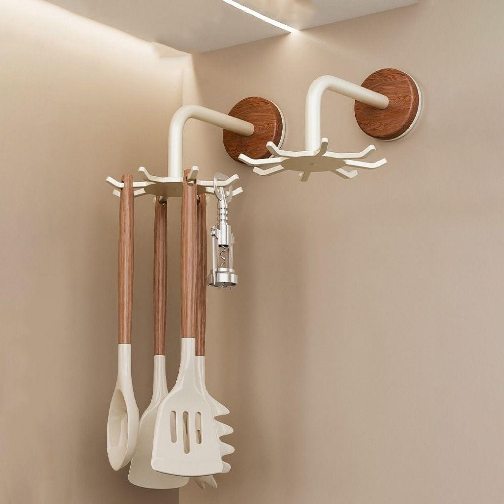 No Drill 360 Rotating Hooks Anti Drop Spatula Spoon Holder Universal Shovel Storage Rack  Bathroom