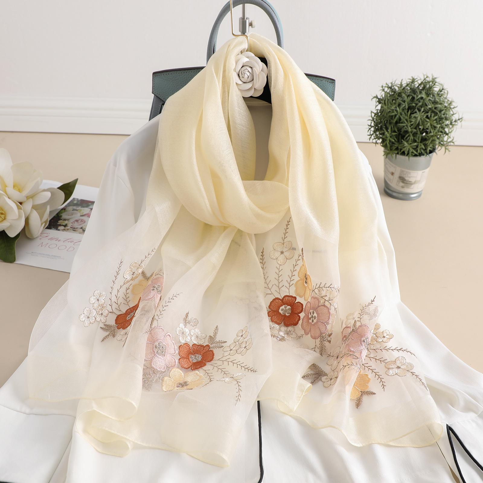 

New 2025 Brand Winter Hijab Silk Wool Embroidery Scarves Women Travel Beach Poncho Shawl Scarf Bandana Foulard Femme Pashmina