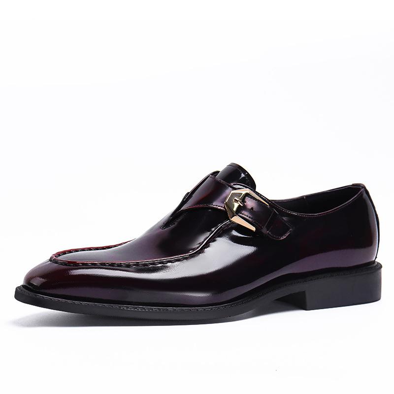British Buckle Cowhide Dress Shoes Men's Versatile Square First Layer Cowhide Bright Leather Wedding New
