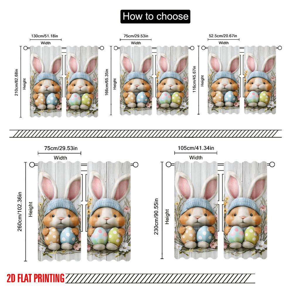 2pcs,2D Plane Printing Popular Curtains Easter Bunnies Polyester Easy Install (without Rod) Decorations Outdoor for Living Room,