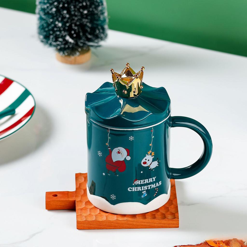 Kreative Cartoon Weihnachtsbecher Keramiktasse mit Deckel Weihnachtsgeschenk Tasse Haushalt Kaffeetasse Wasserbecher