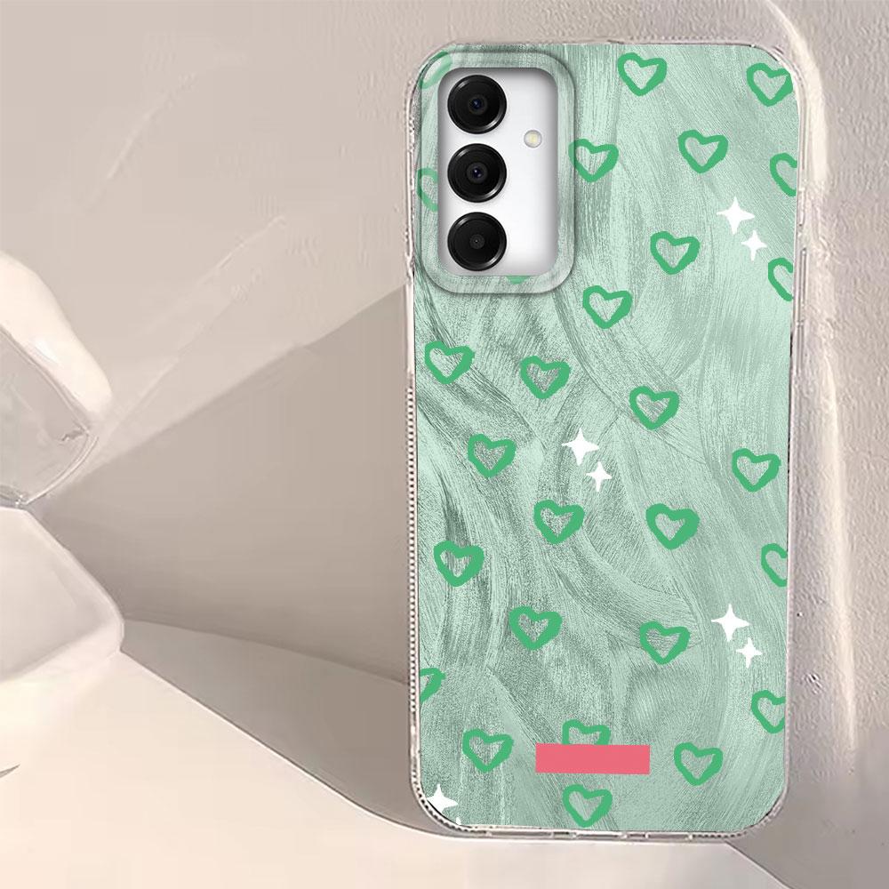 Green Love Heart Bow Feather Texture Phone Case for Samsung Galaxy A55 A56 A36 A26 A16 A53 A06 A14 A24 A34 A54 A15 A25 A35 Cover