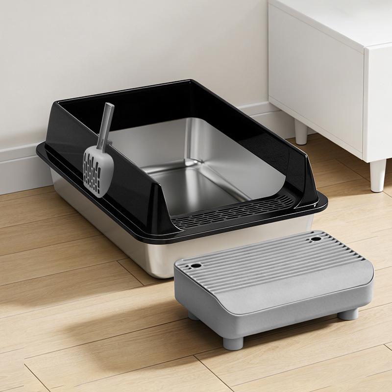 Extra Large Stainless Steel Anti-Splash Cat Litter Box: Easy-Clean, Semi-Enclosed, Deep Design