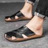 Summer new bag head slippers men's casual outer wear one-word leather sandals large size without heel half-drag trendy shoes