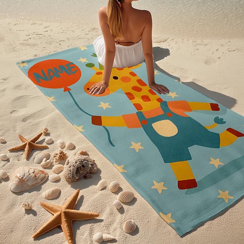 Custom Name Ultra-Soft Beach Towel with Giraffe Theme,Ideal for Pool - Camping, Diving - Perfect Travel Essential, Vibrant Beach Towel.