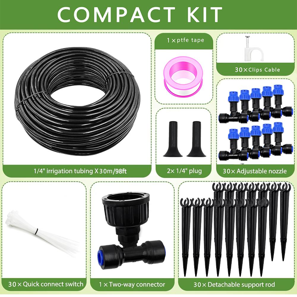 10-30M Drip Irrigation Kit Automatic Garden Watering System with 1/4 Quick Connect for Raised Beds