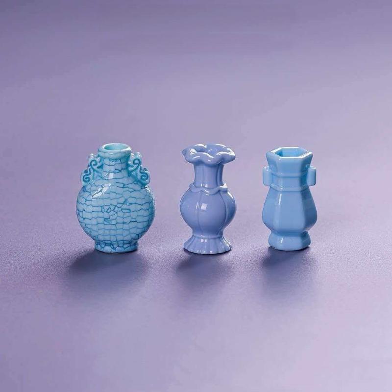 9Pcs Mini Antique Vase Resin Ornament Vintage Porcelain Style Vase Model Decor For Dollhouse Landscape Scene Desktop Diy Crafts