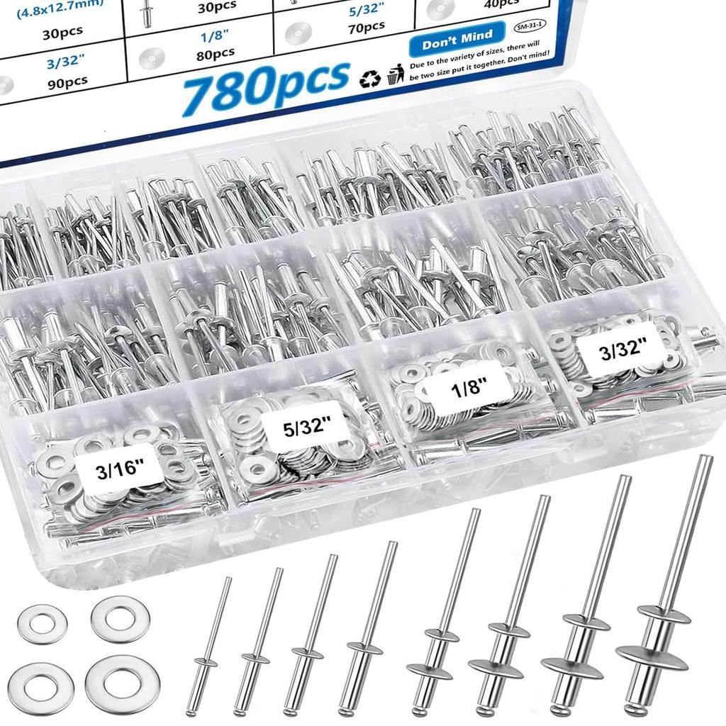 Boxed Pull Rivets Aluminum Blind Rivets Pull Rivet Sets 500pcs/385pcs 450pcs/780pcs