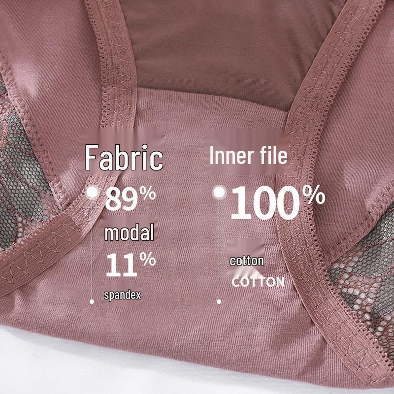 High-Quality Modal Women's Mid-Rise Lace Seamless Hip-Lifting Panties with Pure Cotton Crotch