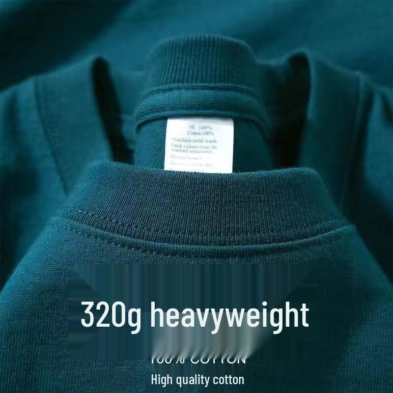 T-shirt blanc pour homme 320g poids lourd couleur unie coupe ample, pur coton, sous-vêtement d'été pour adolescents et couples