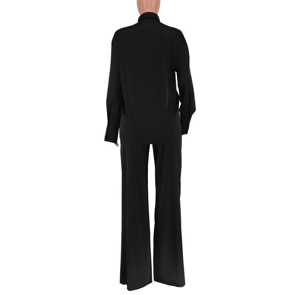 Satin-Simulationsseide, modisches Damen-Set mit lockerer Hemdhose und gerader Hose