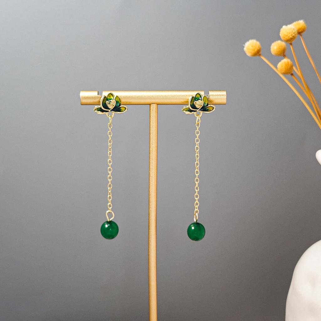 Imitation Jade Drop Oil Beaded Earrings Retro Water Drop Fringed Earrings Simple Hanfu Accessories Women
