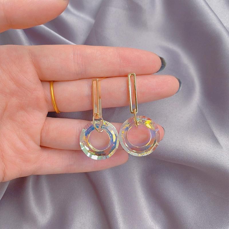 Fashion Simple Fancy Stone Circle Crystal Elegant Stud Earrings for Women Gold Color Bohemian Dangle Earrings Indian Jewelry