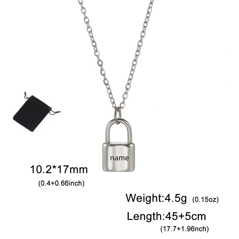 Customized name text punk key padlock necklace stainless steel personalized hip-hop padlock heart-shaped necklace party jewelry 40-50cm