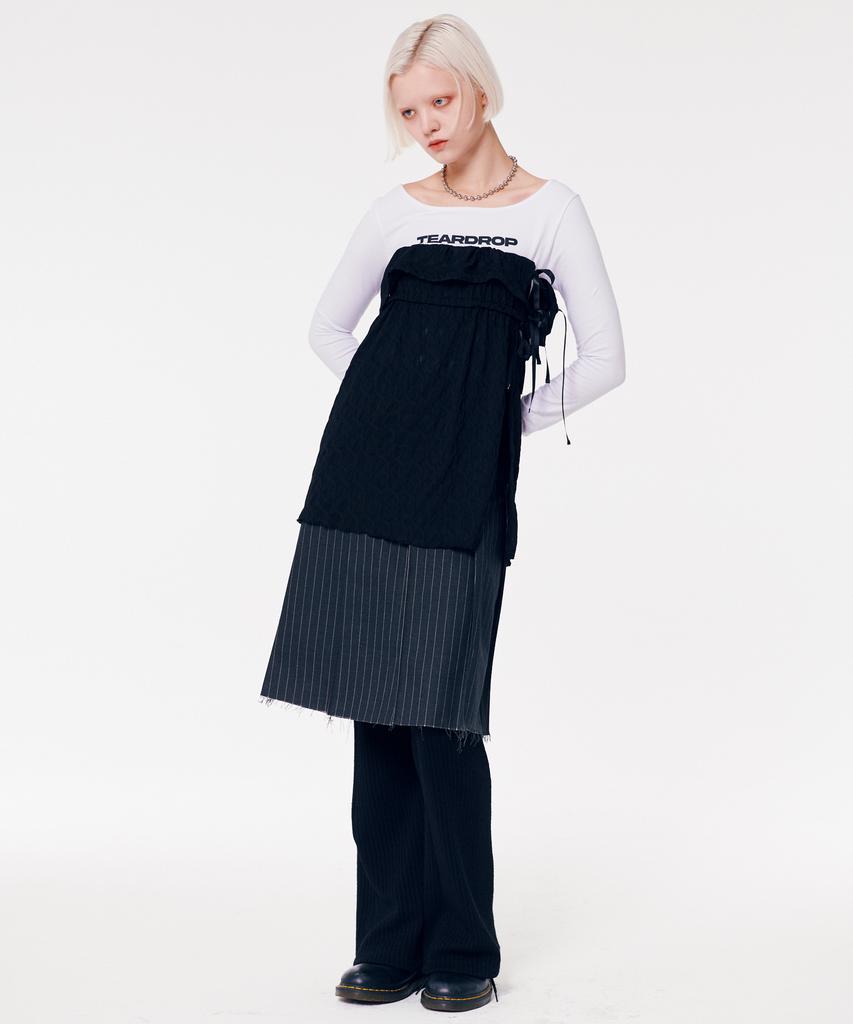 Leoninghai Shirred Layered Top Skirt [Black]