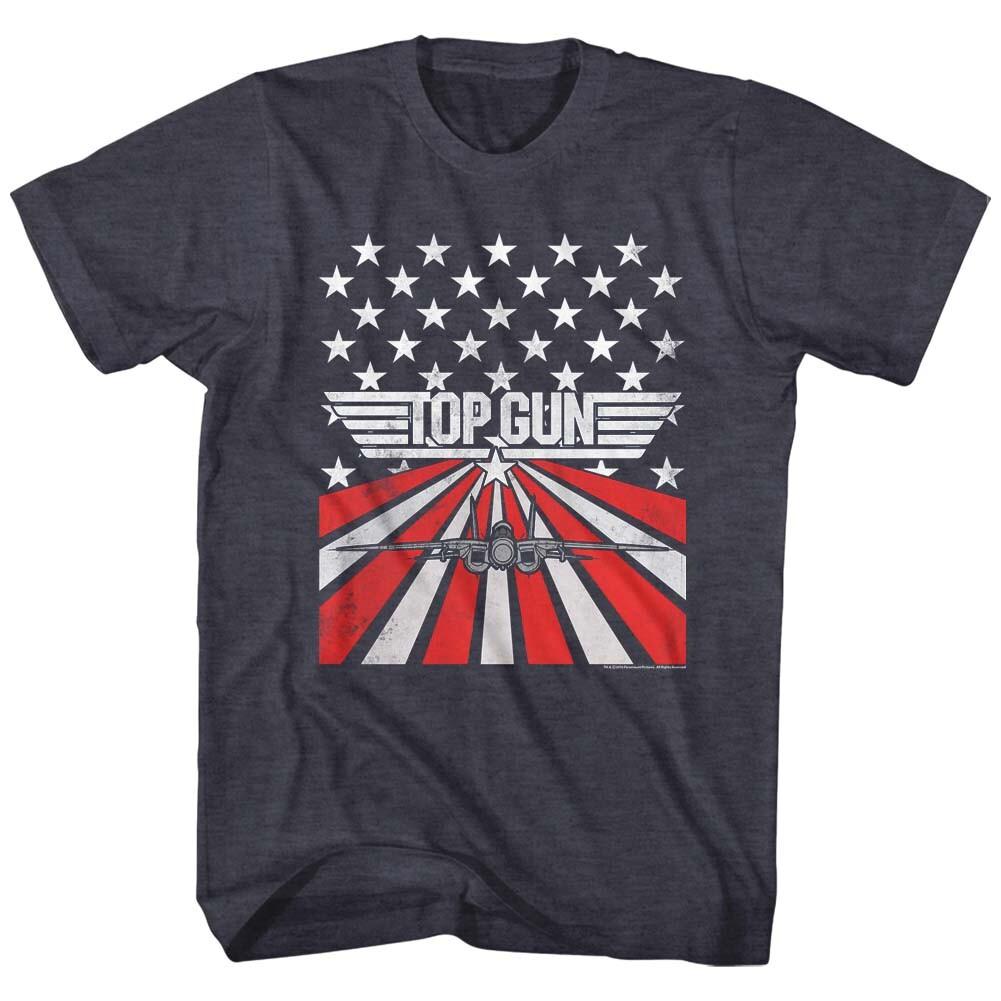 Top Gun Movie Logo F14 Fighter Jet America Flag Strip Men T Shirt L
