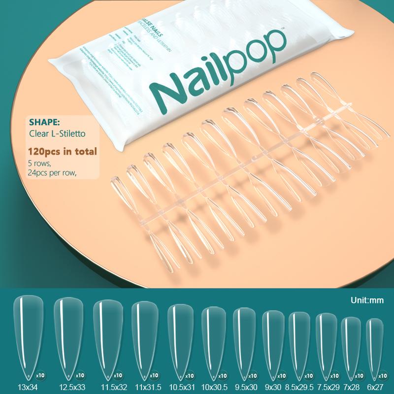 Nailpop Transparent Fake Nail Acrylic Tips Press On Nails Coffin Traceless and Ultrathin False Nails Accessories Tools 120pcs