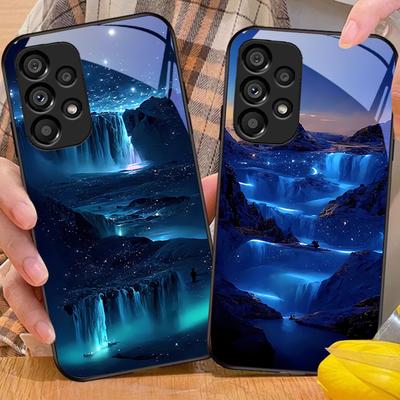 Aurora Colorata Per Samsung Galaxy S 8 9 10 20 Plus 21 FE 22 23 24 Ultra S7 Edge Custodia per Telefono in Vetro Temperato Nero Guscio Rigido