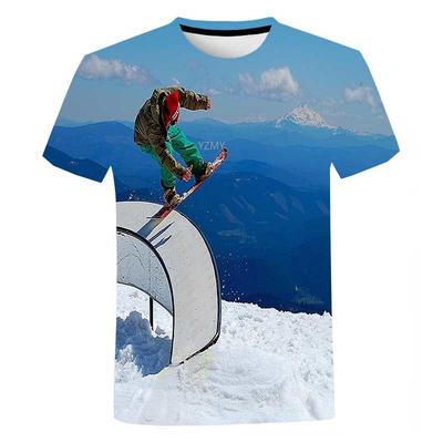 Verão Neve Montanha Educação Física Esporte Tops Inverno Esqui 3D Impressão T Camiseta Homens Emocionante Acrobacia Camiseta