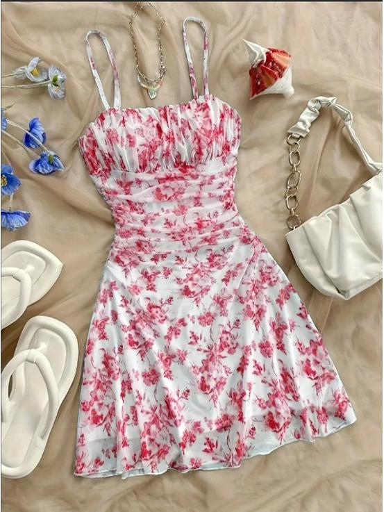 2026 Chic French Floral Slip Dress: Waist-Cinching Summer Fashion