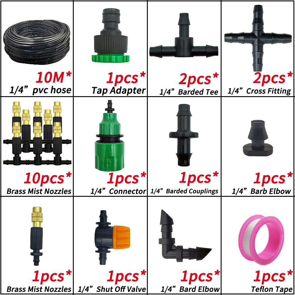 Oasis 5M-30M Garden Irrigation Outdoor Misting Cooling System Watering 1/4'' Brass Atomizer Nozzles 4/7mm Hose Patio Greenhouse