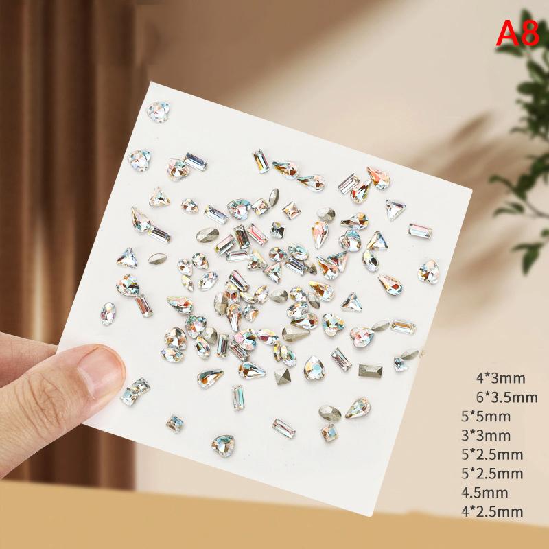50Pcs Mini Shaped  Diamond Nail Decorations Flat Bottomed  Mixed Color Glass Gemstone Diy Manicure Accessory