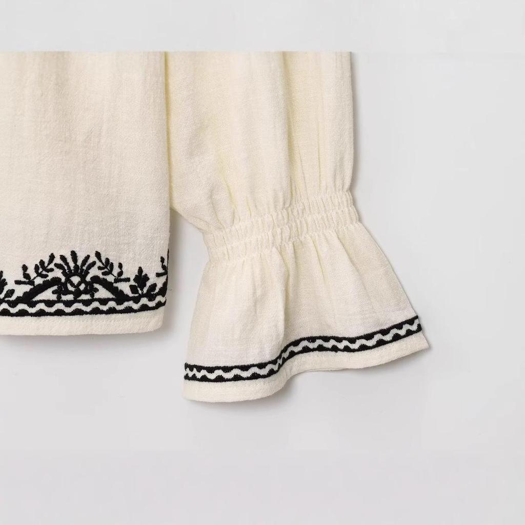 European and American Women's Color-Block Embroidered Fashion Shirt